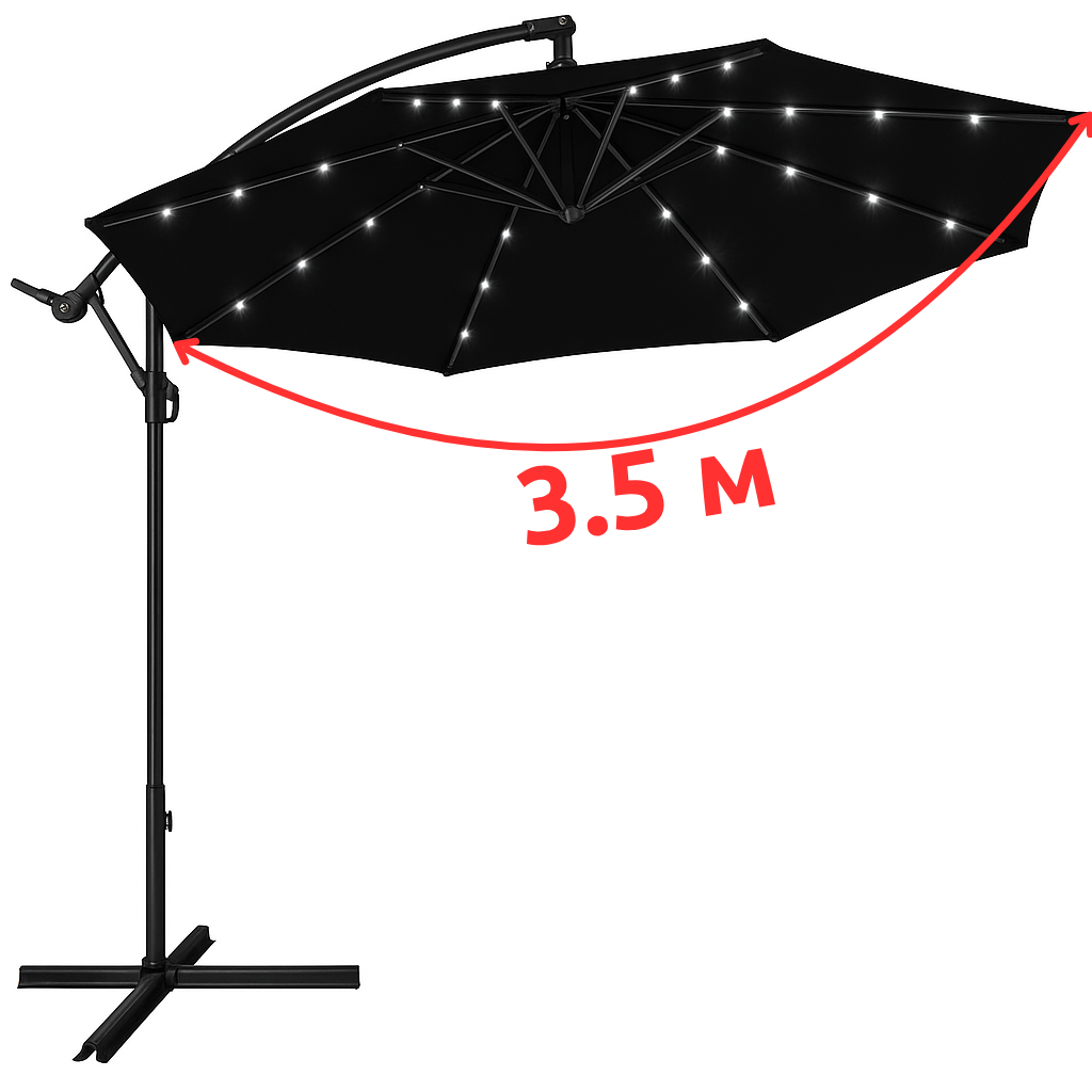 Садовый зонт WCG из полиэстера 160G стальной рамой LED-подсветка на солнечной панели с чехлом 3,5 м Черный (W-7035BL1) - фото 13 Садовый зонт WCG из полиэстера 160G стальной рамой LED-подсветка на солнечной панели с чехлом 3,5 м Черный (W-7035BL1) - фото 13