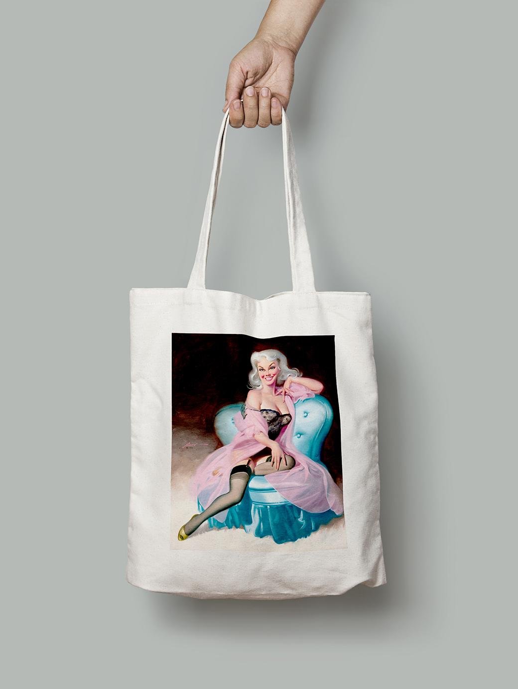 Эко-сумка Сидящая в черном корсете на голубом диванчике. Дональд Раст шопер (pin_up1740033_Bag)