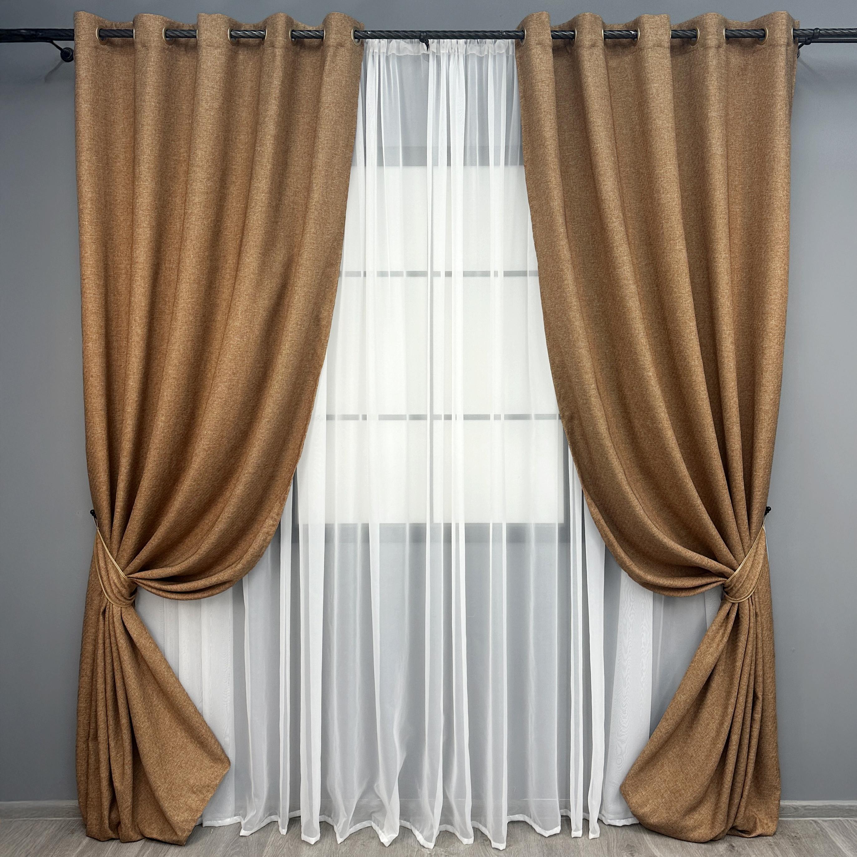 Комплект штор на люверсах VR-Textil ELEMENTA №1865ш лен 150х270 см 2 шт. Светло-коричневый (37-0274)