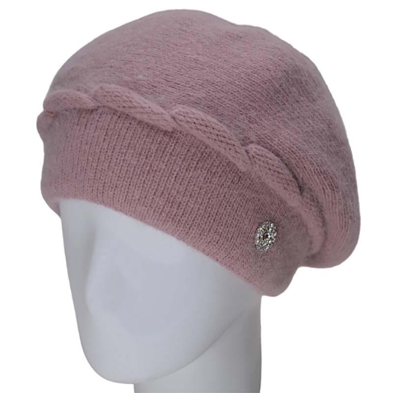 Берет жіночий Novita Динара ангоровий зимовий Пудровий (118716)