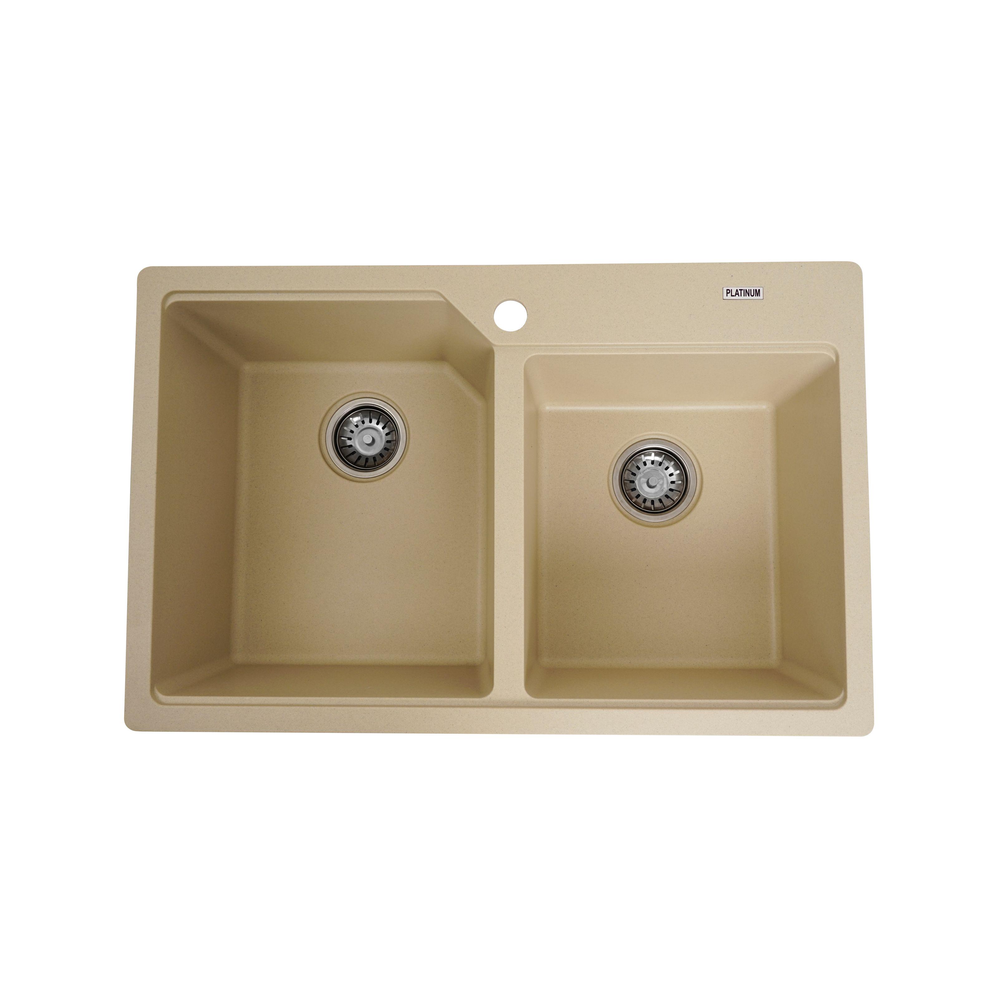 Мойка кухонная Platinum PLS-A27548 две чаши прямоугольная гранитная 780x500 мм Бежевый (152176)