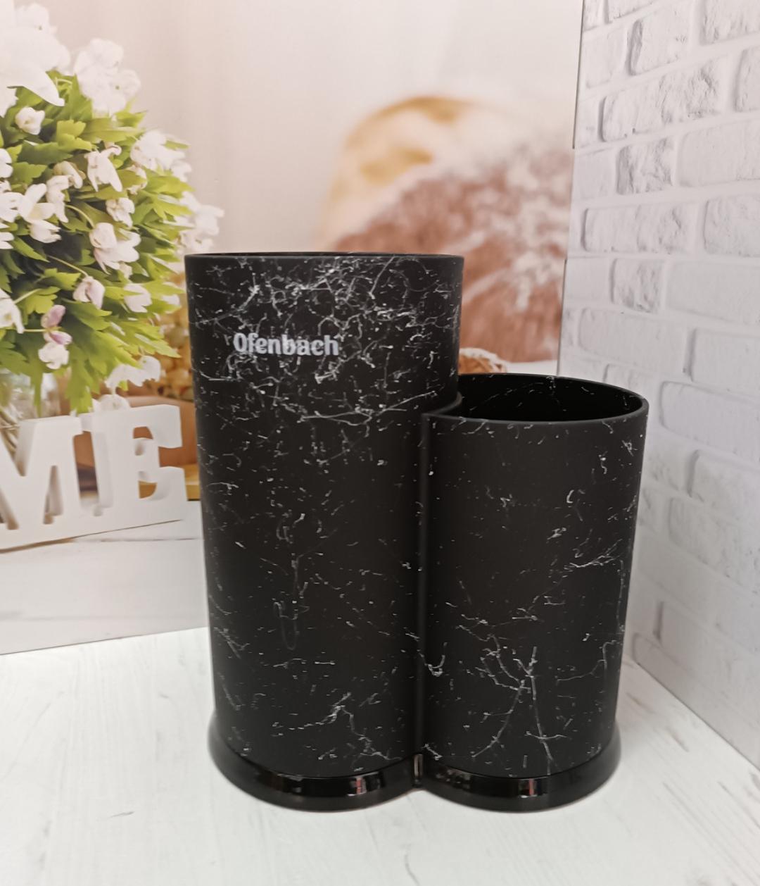 Підставка-колода для кухонних ножів і ножиць Ofenbach подвійна кругла 20х12х22,5 см Black Marble (17923880)