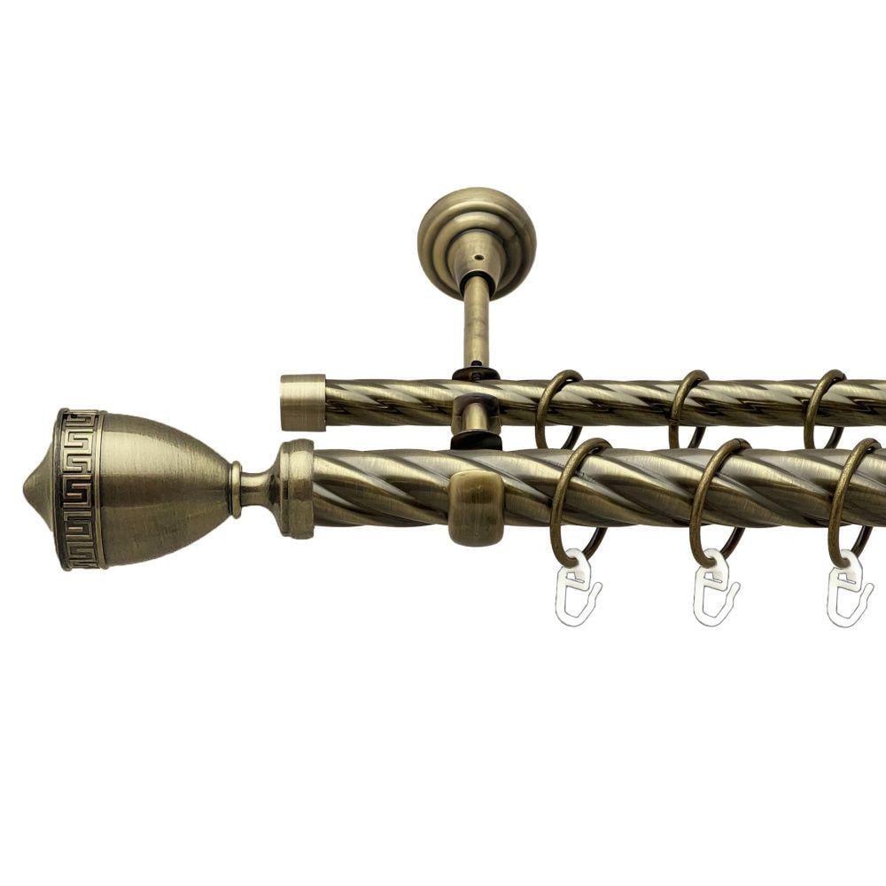 Карниз металевий Orvit Афіна дворядний відкритий/скручена труба/кільце металеве Антик 25/16 мм 160 см (00-00018308)