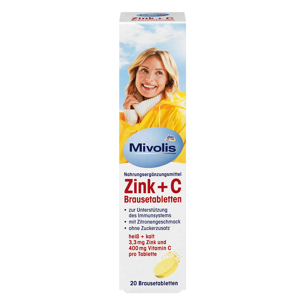Витамины в шипучих таблетках Mivolis Zink+C со вкусом лимона без сахара 82 г 20 шт. (EPI-15102025-1346)