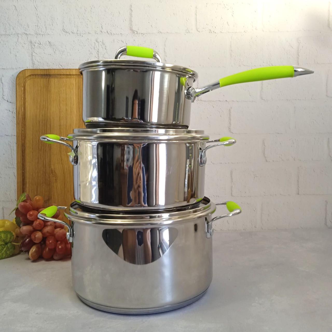 Набір каструль і ковша з кришками та просиліконовими ручками 6 шт. (1150-CB) - фото 2 Набір каструль і ковша з кришками та просиліконовими ручками 6 шт. (1150-CB) - фото 2