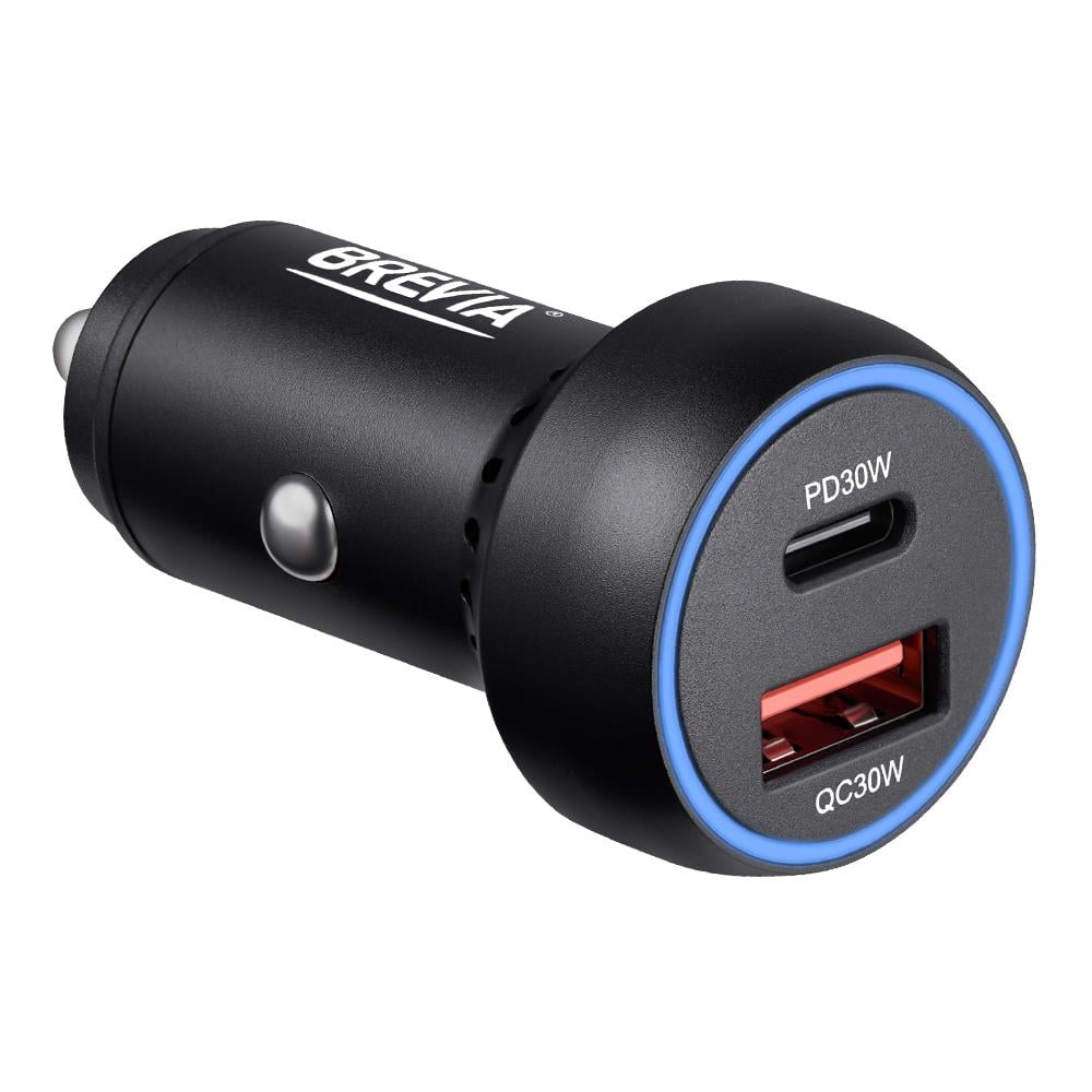 Зарядное устройство автомобильное Brevia ePower Dual PowerMax Metal LED 60W 1xUSB-C+1xUSB-A (46060CUB)