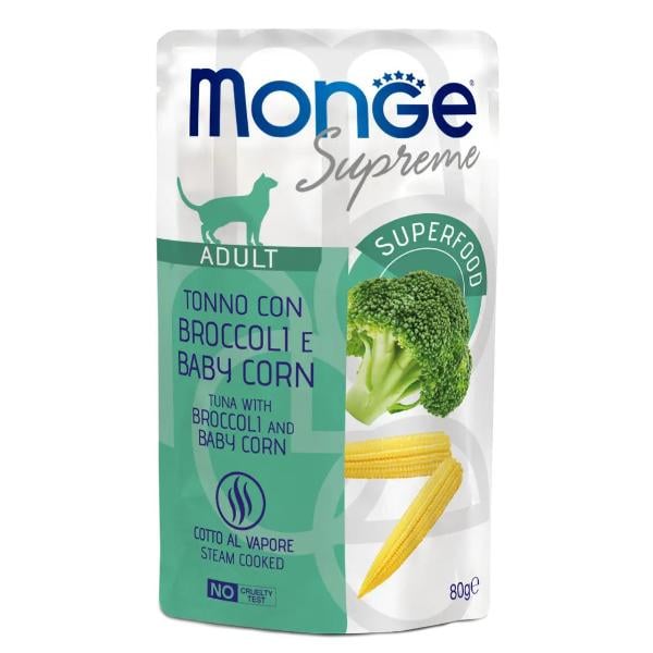 Корм для кошек влажный Monge Cat Wet тунец с брокколи и молодой кукурузой 80 г (000025695)