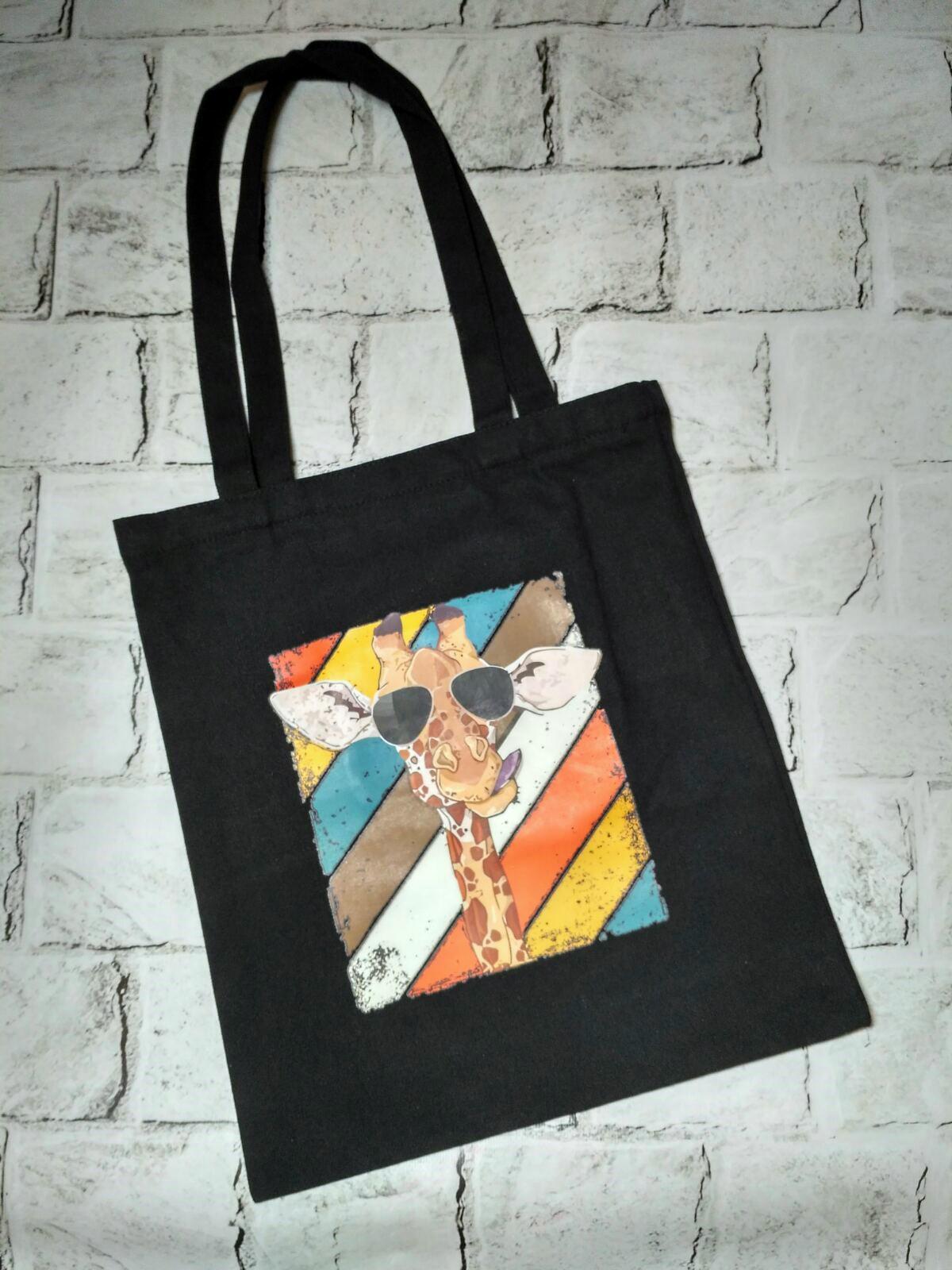 Эко сумка шоппер на молнии Жираф 34х40 см Черный (24-472-3) Эко сумка шоппер на молнии Жираф 34х40 см Черный (24-472-3)