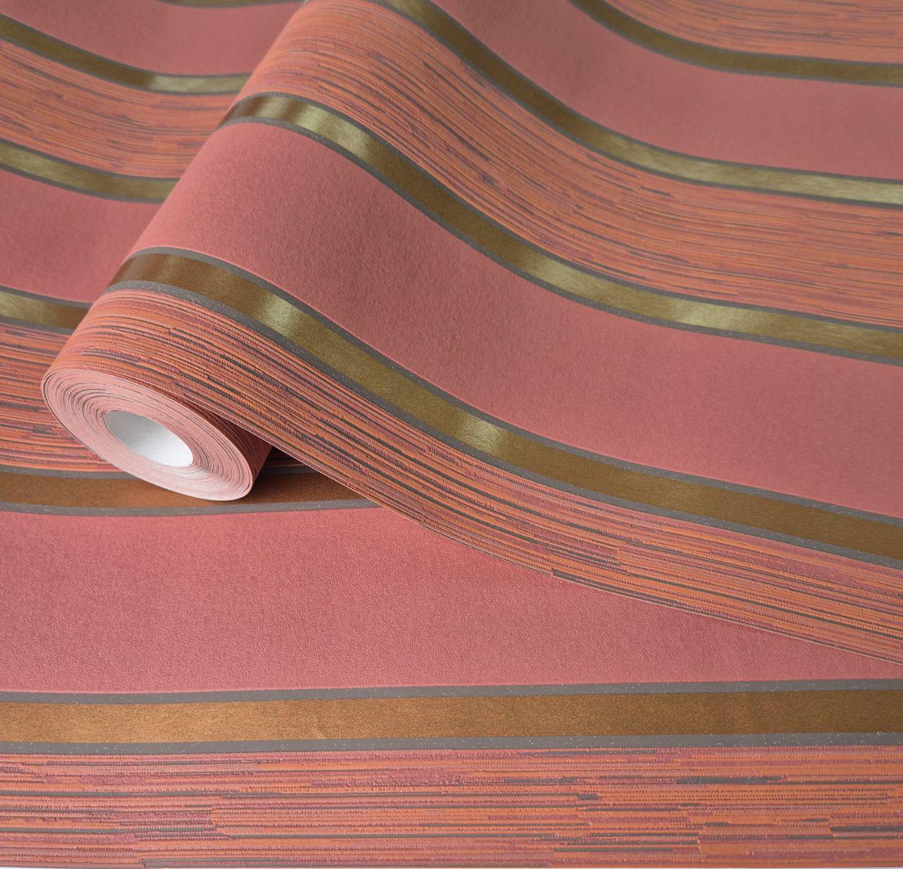 Обои виниловые для спальни кухни коридора Marburg At Home 2 56929 в полоску 0,53х10 м Бордовый/Золотой (2731124293)