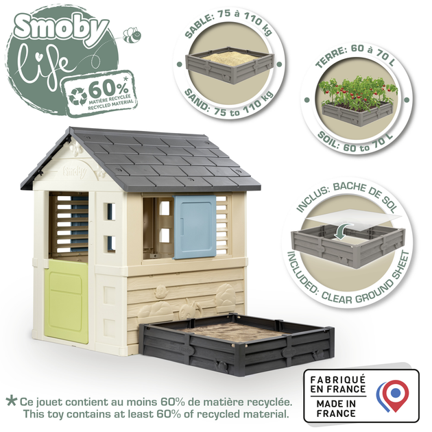 Домик детский игровой Smoby Life 2в1 с песочницей и грядкой с 2-х лет 174х110х127 см (7600810740) - фото 3