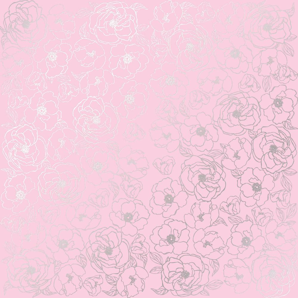 Лист бумаги односторонний Silver Pion с серебряным тиснением 30,5х30,5 см Pink