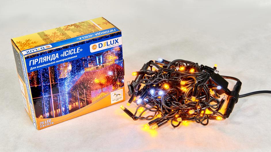 Гирлянда внешняя Delux Icicle 75 LED IP44 EN бахрома 18 flash 2x0,7 м Белый/Желтый/Черный (90015183)