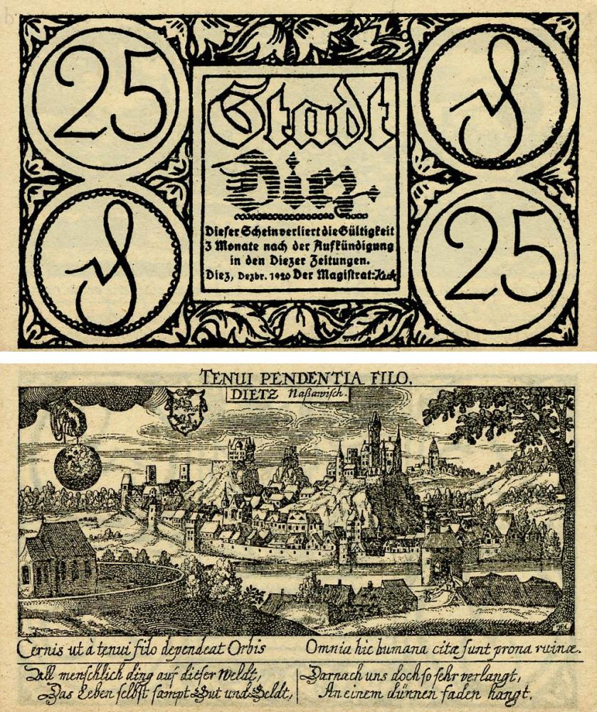 Коллекционная банкнота Германия Нотгельд 25 пфеннигов 1920 F-VF Диц (Б18558)