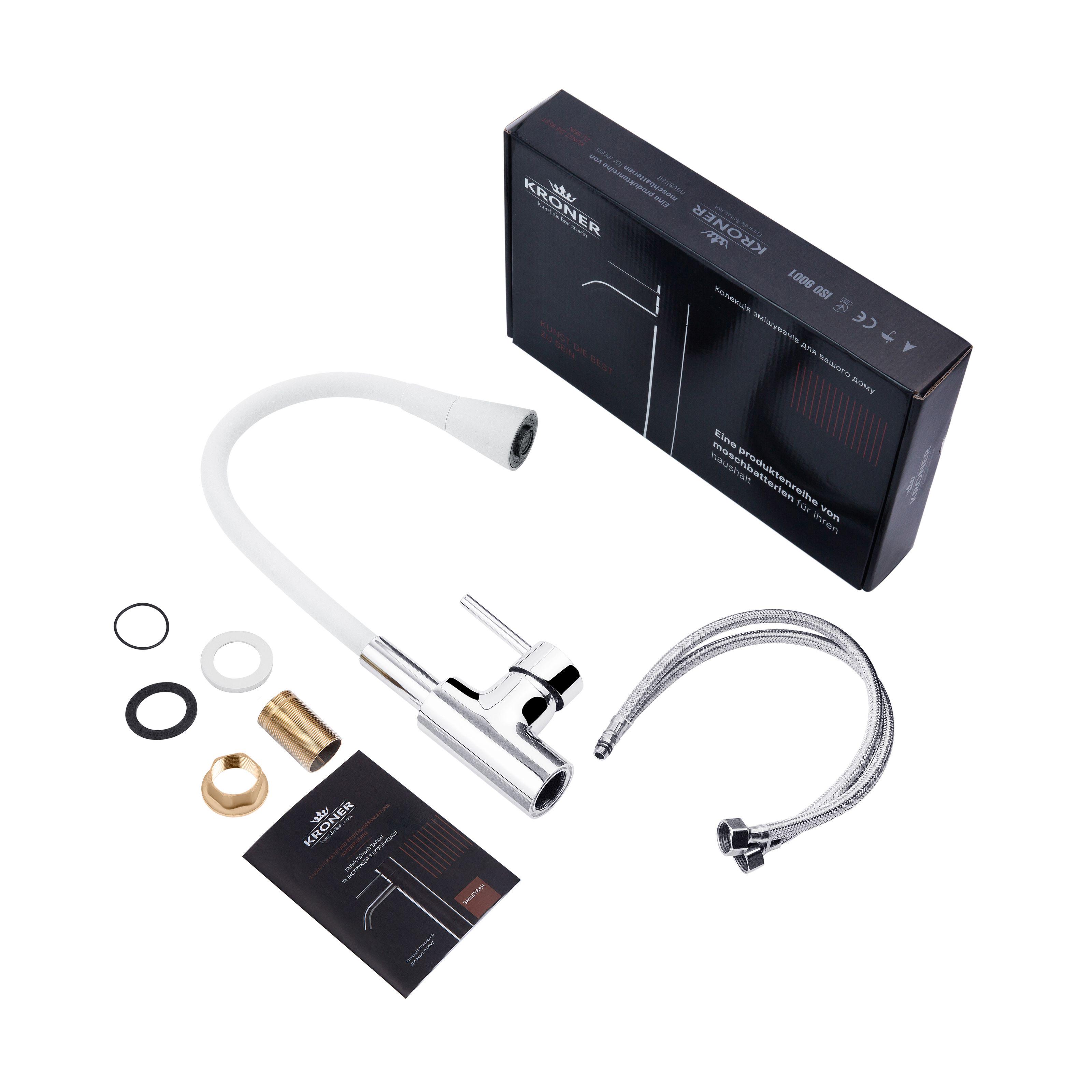 Смеситель для кухни KRONER Küche-C031WHI CV024335 с гибким изливом Белый (136385) - фото 8 Смеситель для кухни KRONER Küche-C031WHI CV024335 с гибким изливом Белый (136385) - фото 8