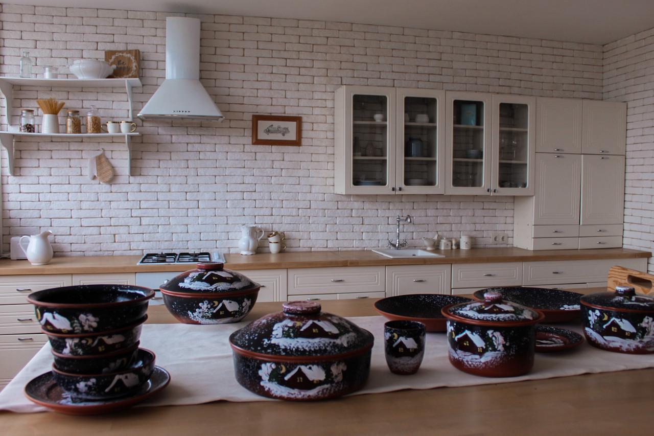 Набор глиняной Рождественской посуды Зима 4 персоны с рисунком ручной работы - фото 7