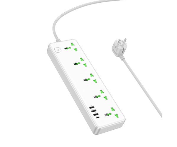 Удлинитель сетевой Hoco AC13A 5 Socket Ports 3USB/1Type-C White - фото 3