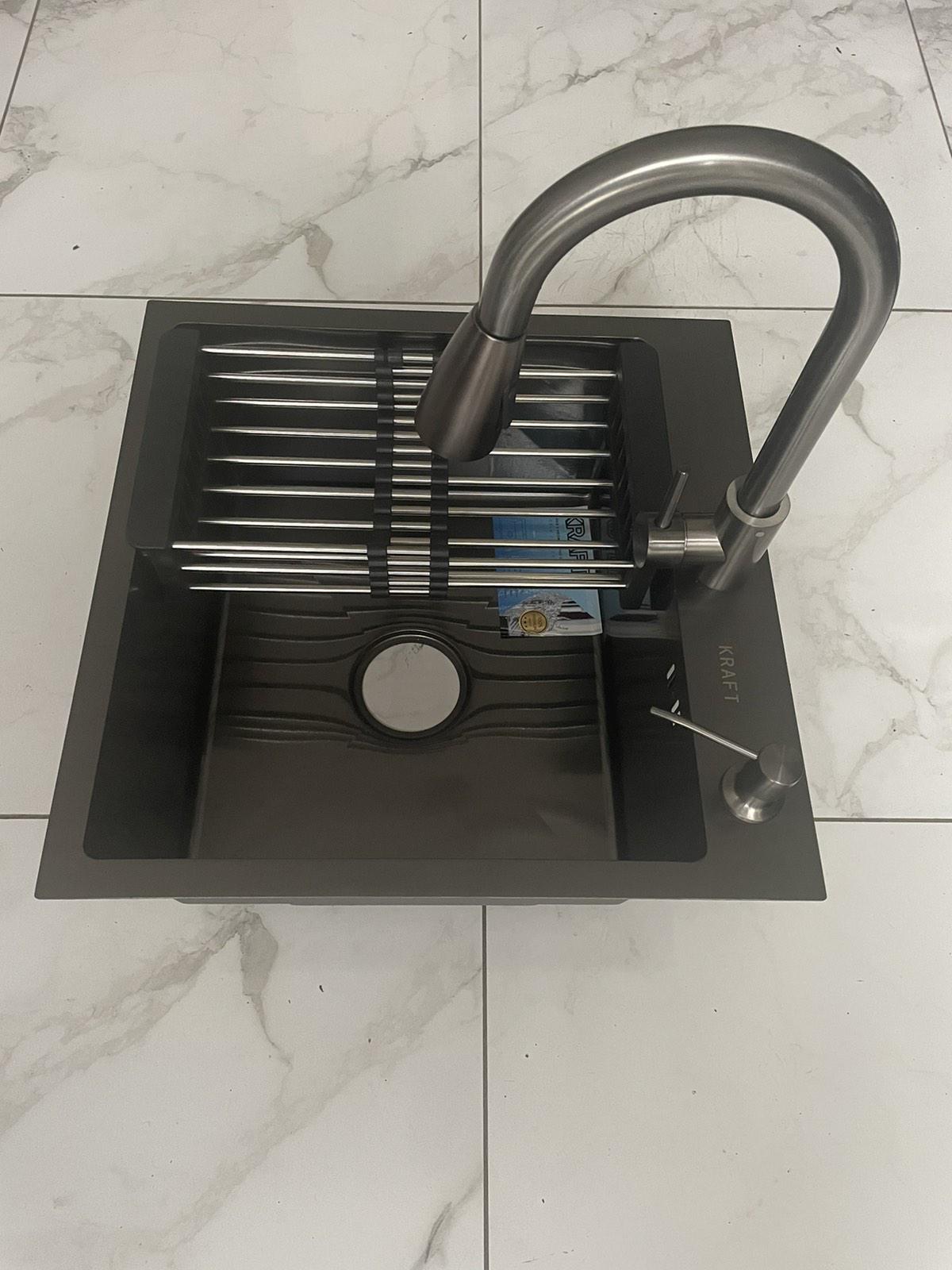 Мойка кухонная Kraft 5050 PVD Черный/крафт Kraft 3011 PVD с вытяжным изливом двухрежимный - фото 8