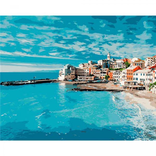 Картина по номерам Strateg Морская Город на берегу моря 40х50 см в термопакете (VA-2849-mt)