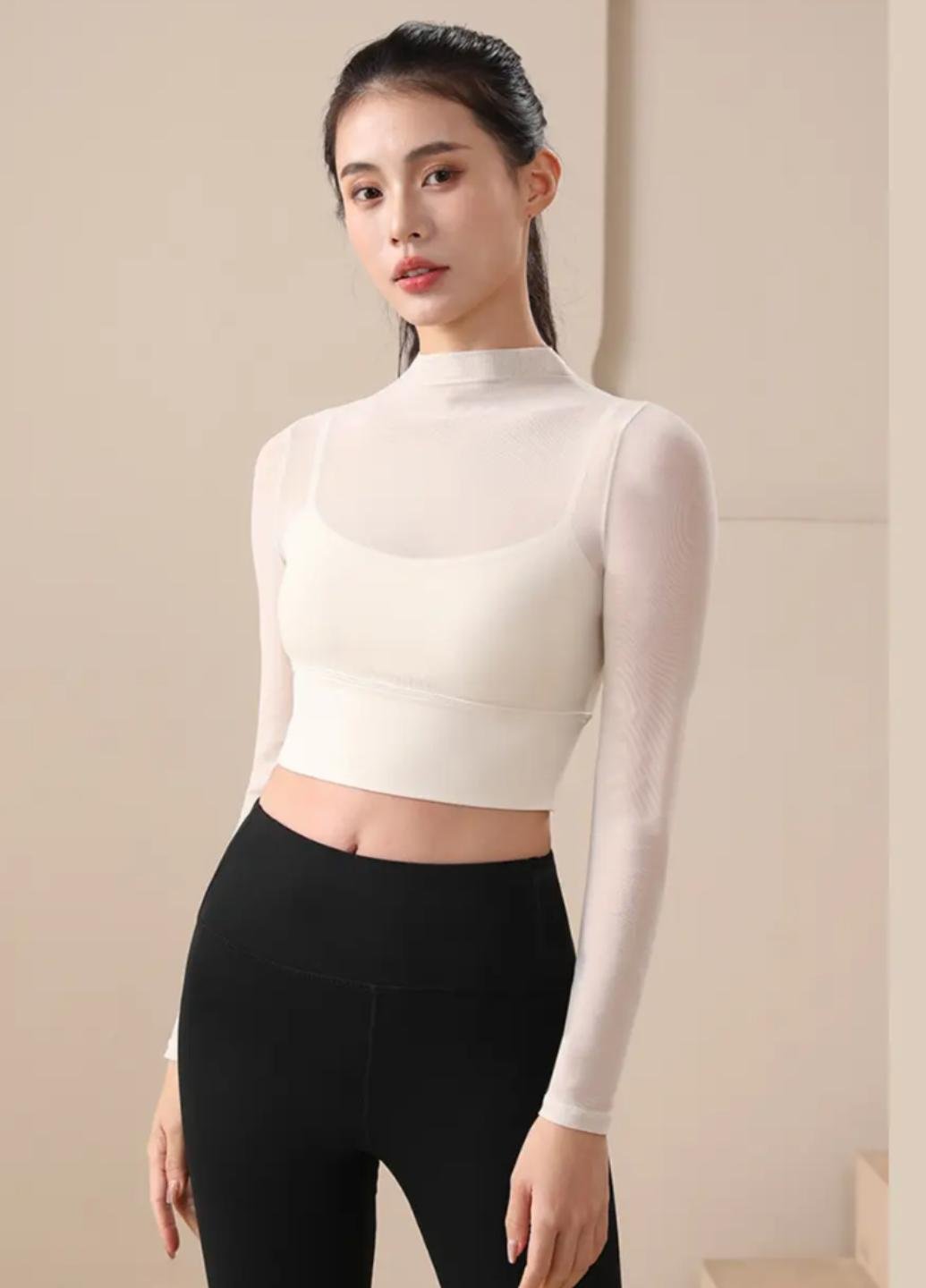 Топ женский с лонгсливом из сеточки Good Comfort S Кремовой (1849-42-01)