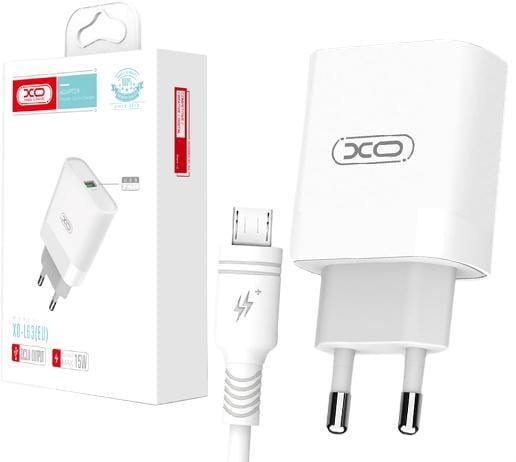 Зарядка быстрая Xo L63 QC3.0 microUSB кабель 15W White (21102)