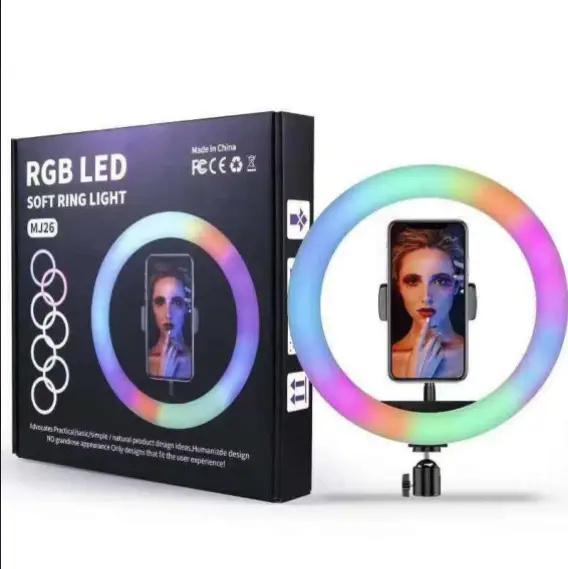 Лампа кільцева світлодіодна RGB YQ з тримачем для телефона та кріпленням під штатив 26 см - фото 5