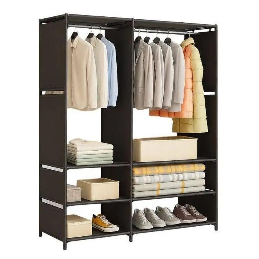 Тканинна шафа-стелаж розкладна RIAS YH7702-2 з полицею для взуття 170x95x36 см Black (3_07219)