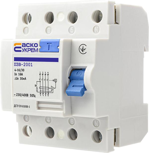 Устройство защитного отключения АСКО-УКРЕМ УЗО-2001 4р 16А 30 mA (00000002975)