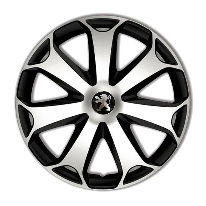 Колпаки для колес 4 Racing Mega R14 с логотипом Peugeot 4 шт. Silver/Black