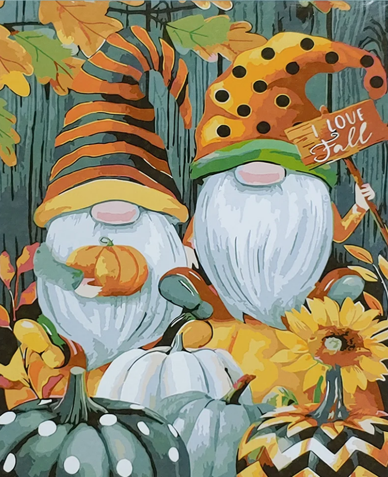 Картина по номерам Strateg Премиум Осенние гномы с лаком и уровнем 40x50 см (SY6894)