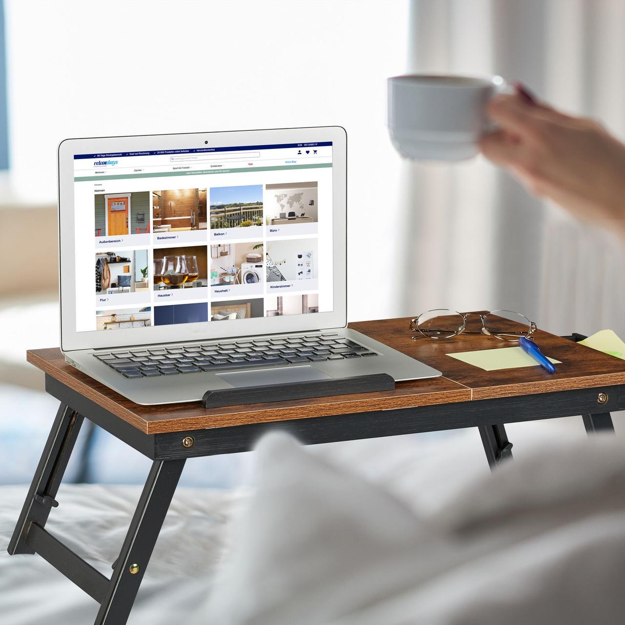 Подставка для ноутбука Relaxdays 5 углов наклона регулируемая складная с ящиком для хранения 23x61 см - фото 2 Подставка для ноутбука Relaxdays 5 углов наклона регулируемая складная с ящиком для хранения 23x61 см - фото 2