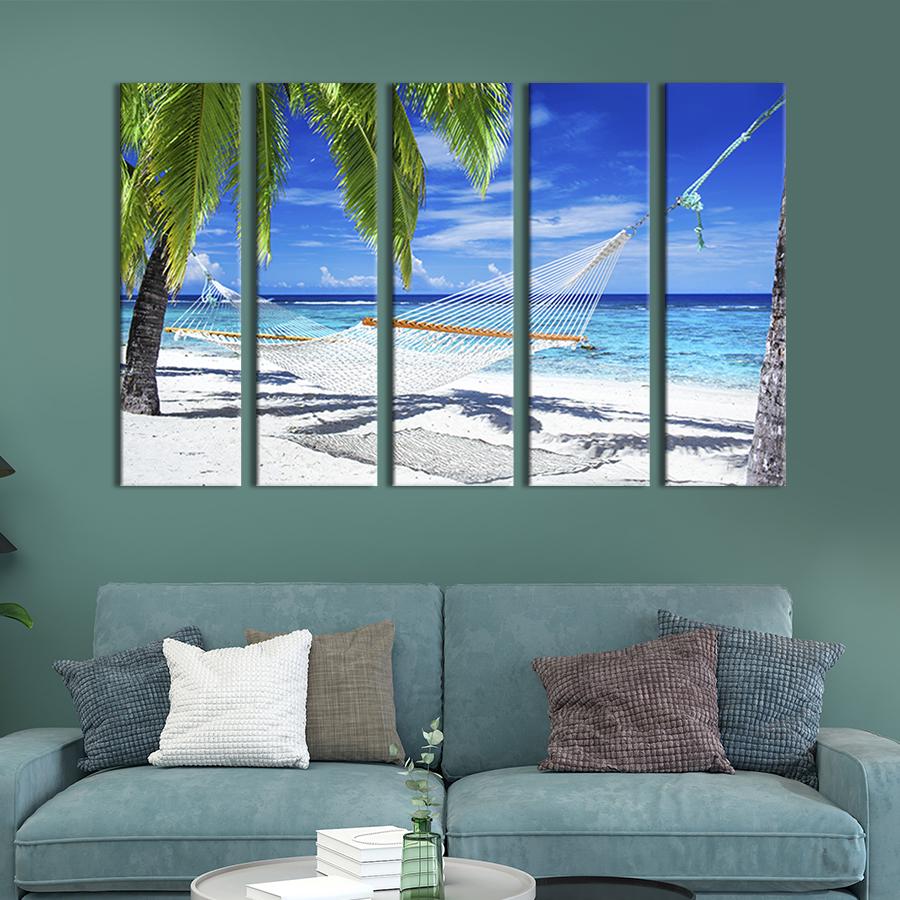 Модульная картина из 5 частей на холсте Гамак на диком морском пляже 155x95 см (417-51)