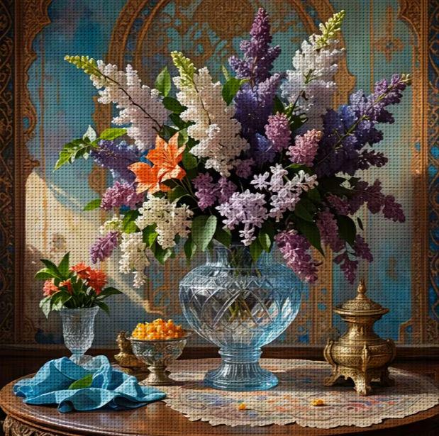 Набор для вышивки крестом JOZYSH Сирень в голубой вазе 14CT канва Аида с нанесенным рисунком 40х40 см (2934008087)