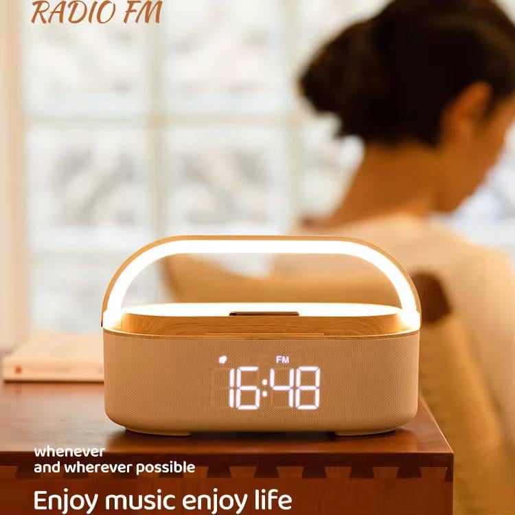 Портативная колонка Manta Verona 7в1 ночник/радио FM/будильник с беспроводной зарядкой с аккумулятором Бежевый (K1) - фото 5