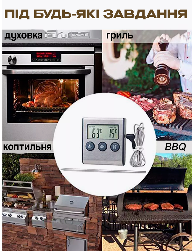 Термометр кухонный для еды uChef TP700 выносной с дисплеем и таймером для духовки (473903384) - фото 3