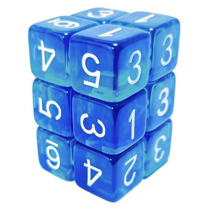 Кубики гральні Green Stuff World Dice D6 16 мм 12 шт. Блакитний мармур (2668)