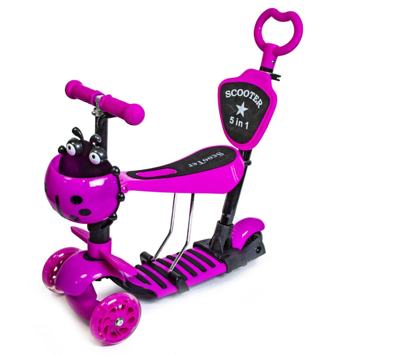 Самокат детский божья коровка с сиденьем и родительской ручкой (SD384)