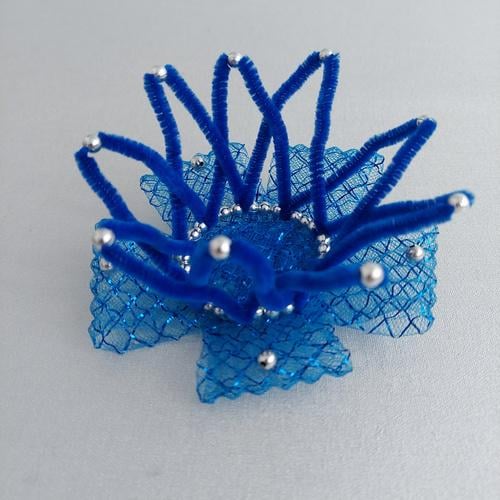 Корона Принцессы пушистая для праздника на шпильке Синий (210078)