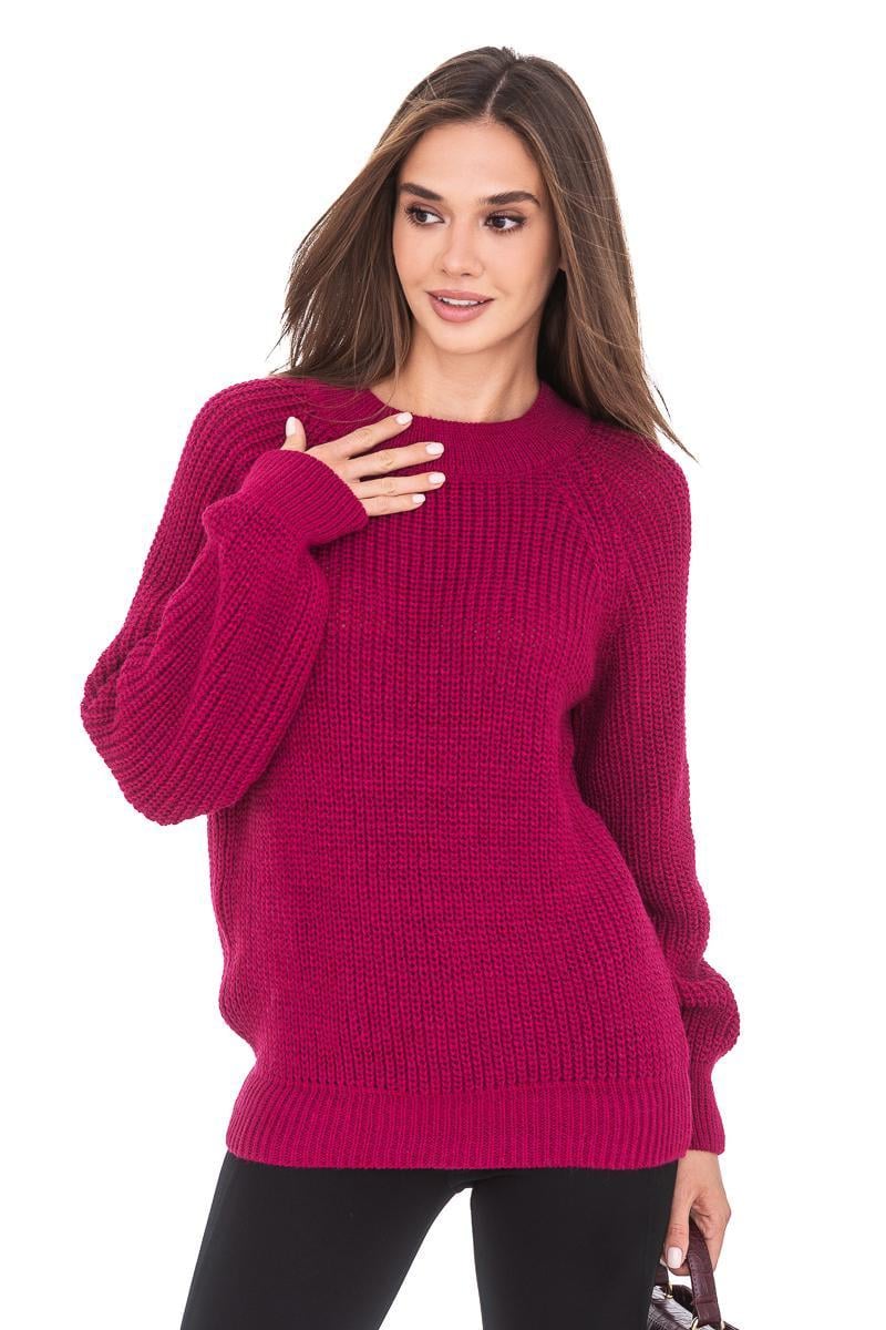 Свитер женский свободный крупной вязки SVTR р. 48-52 Малиновый (472)