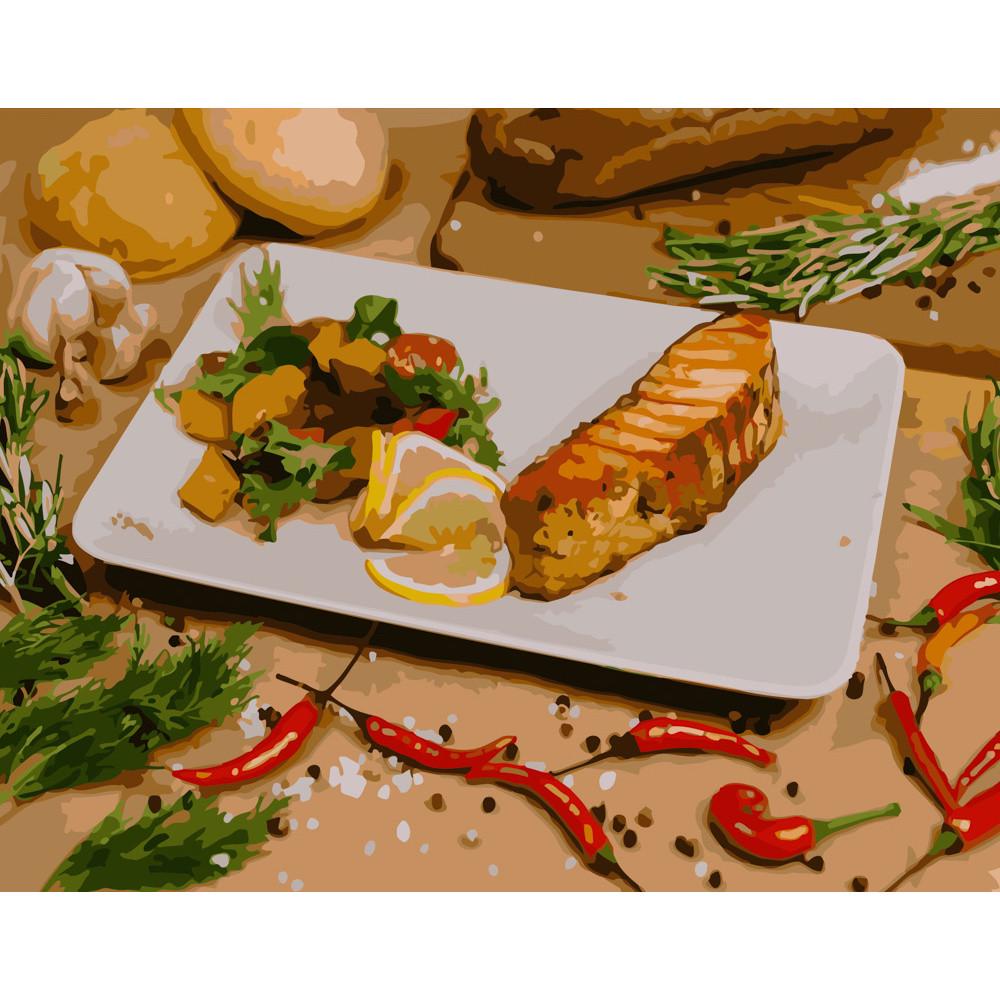 Картина по номерам Strateg Премиум Стейк из лосося 40х50 см (GS297)