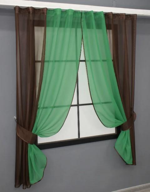 Шторки на кухню шифон 265х170 см Венге/Зеленый (017к) - фото 4 Шторки на кухню шифон 265х170 см Венге/Зеленый (017к) - фото 4