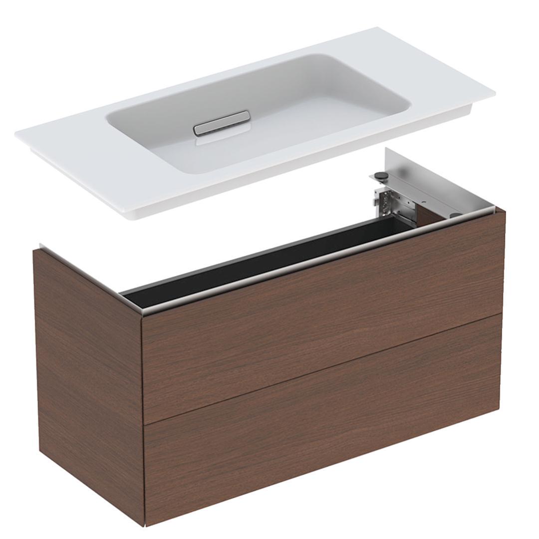 Тумба подвесная с умывальником Geberit ONE Черный орех/Натуральный шпон (500.385.00.1/500.395.01.1)