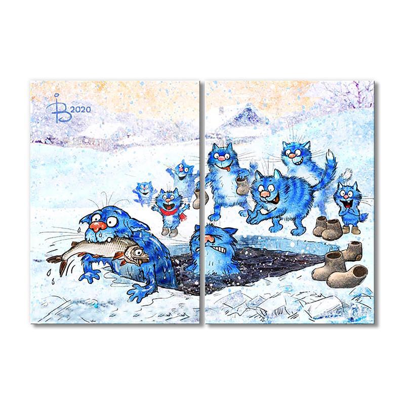 Модульная картина Ныряние в прорубь 2 модуля 40х60 см