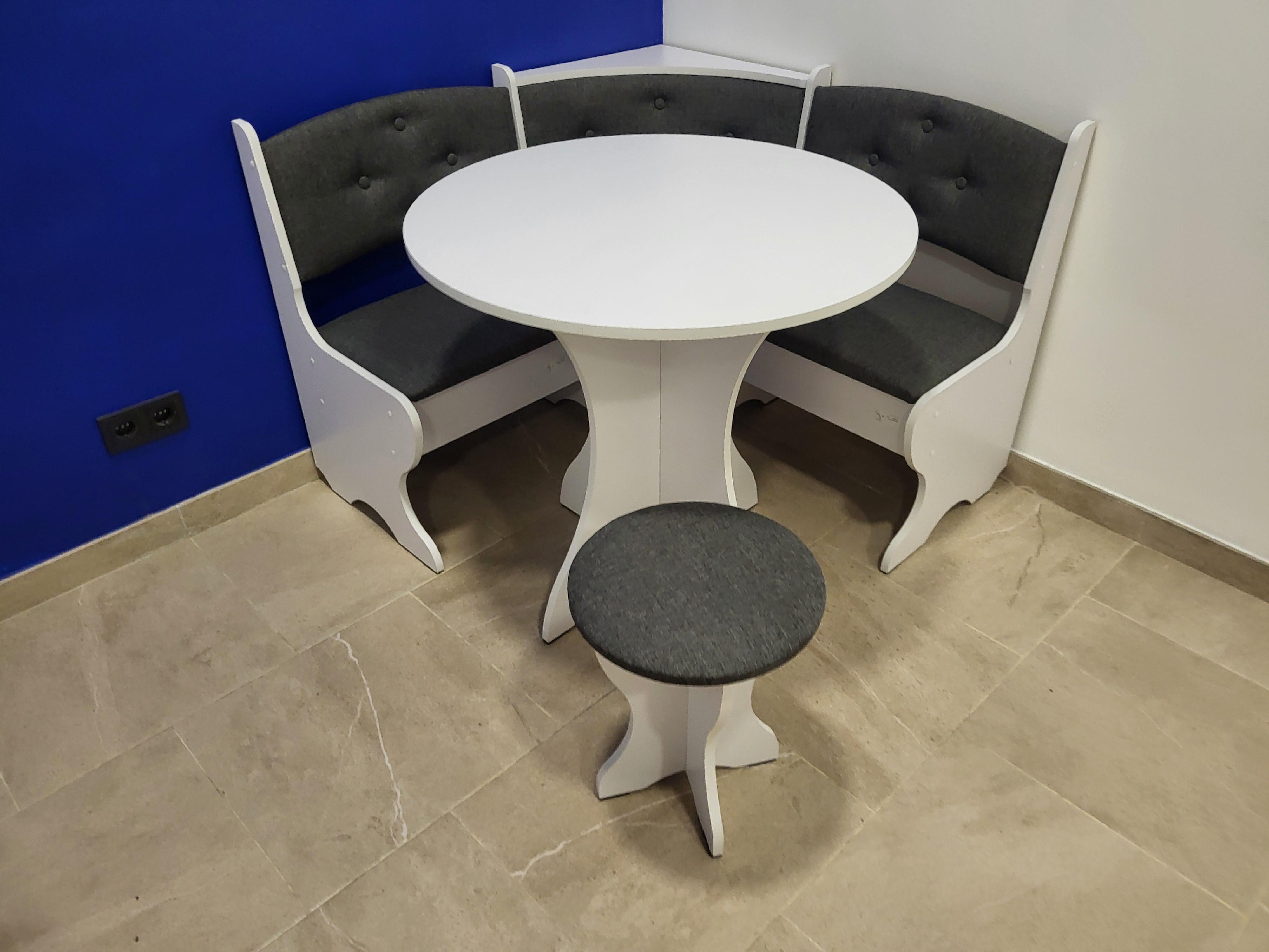 Кухонный уголок Боярин со столом и табуретом ДСП/ткань 110х110 см Белый/Савана дарк грей (KST-B-TSDG)