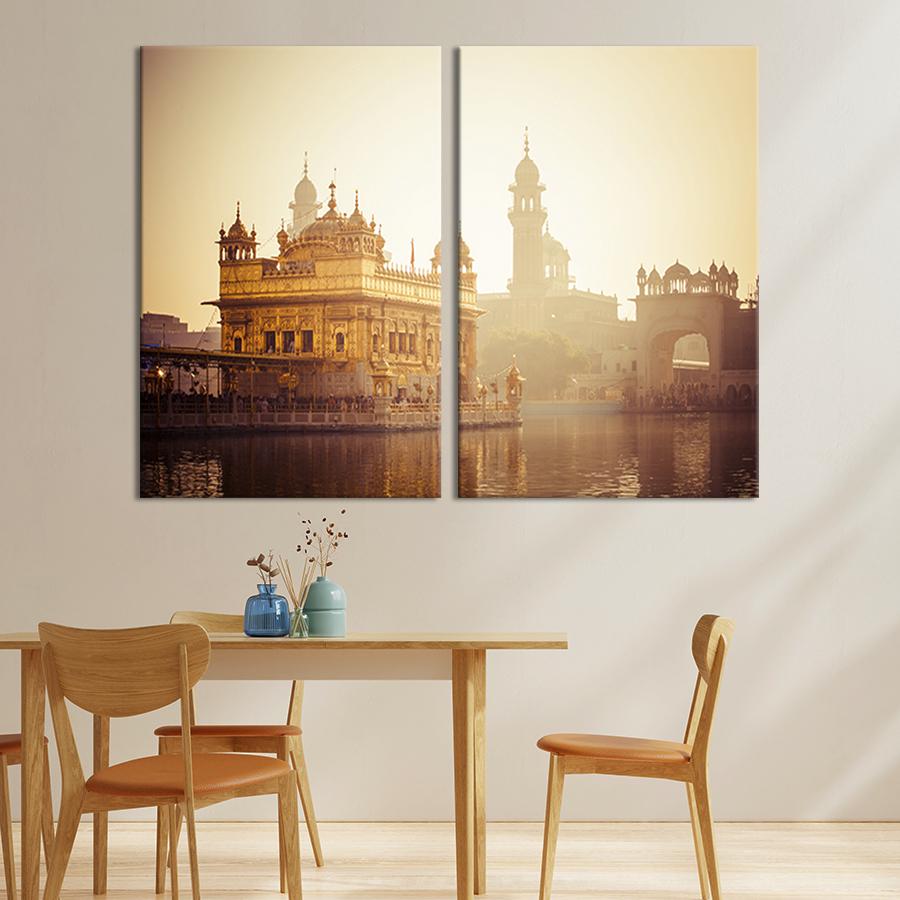 Настенный декор диптих картина на холсте для интерьера Золотой храм Хармандир-Сахиб 111x81 см (336-2)