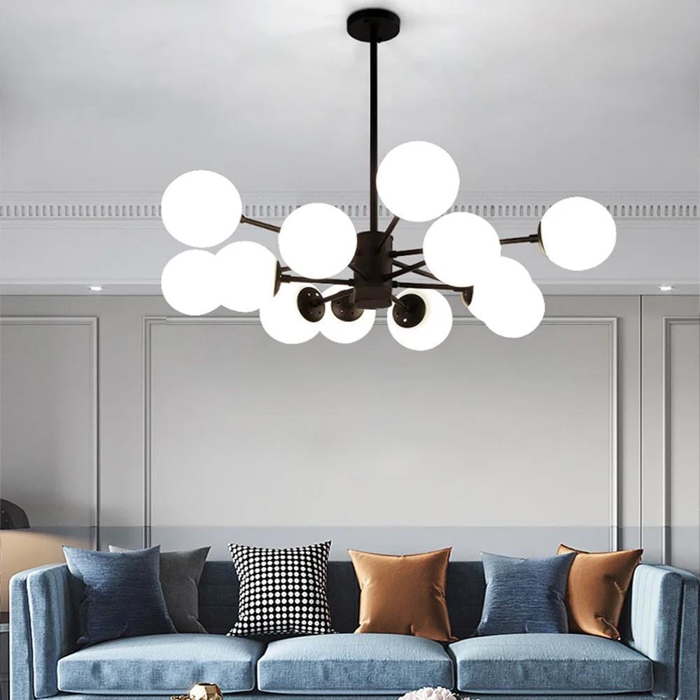 Люстра мінімалістична на 12 білих матових плафонів Чорний (CD 111/12 BK) - фото 1 Люстра мінімалістична на 12 білих матових плафонів Чорний (CD 111/12 BK) - фото 1