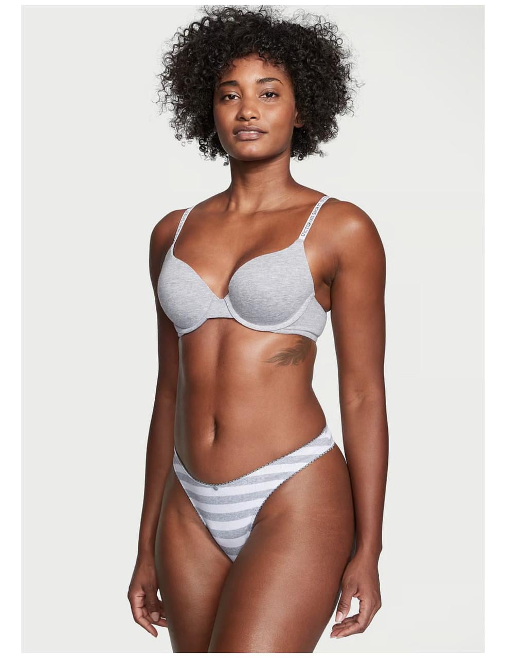 Трусики женские Victoria's Secret Ribbed Cotton High-Leg Scoop Thong XS Серый (26514943120)