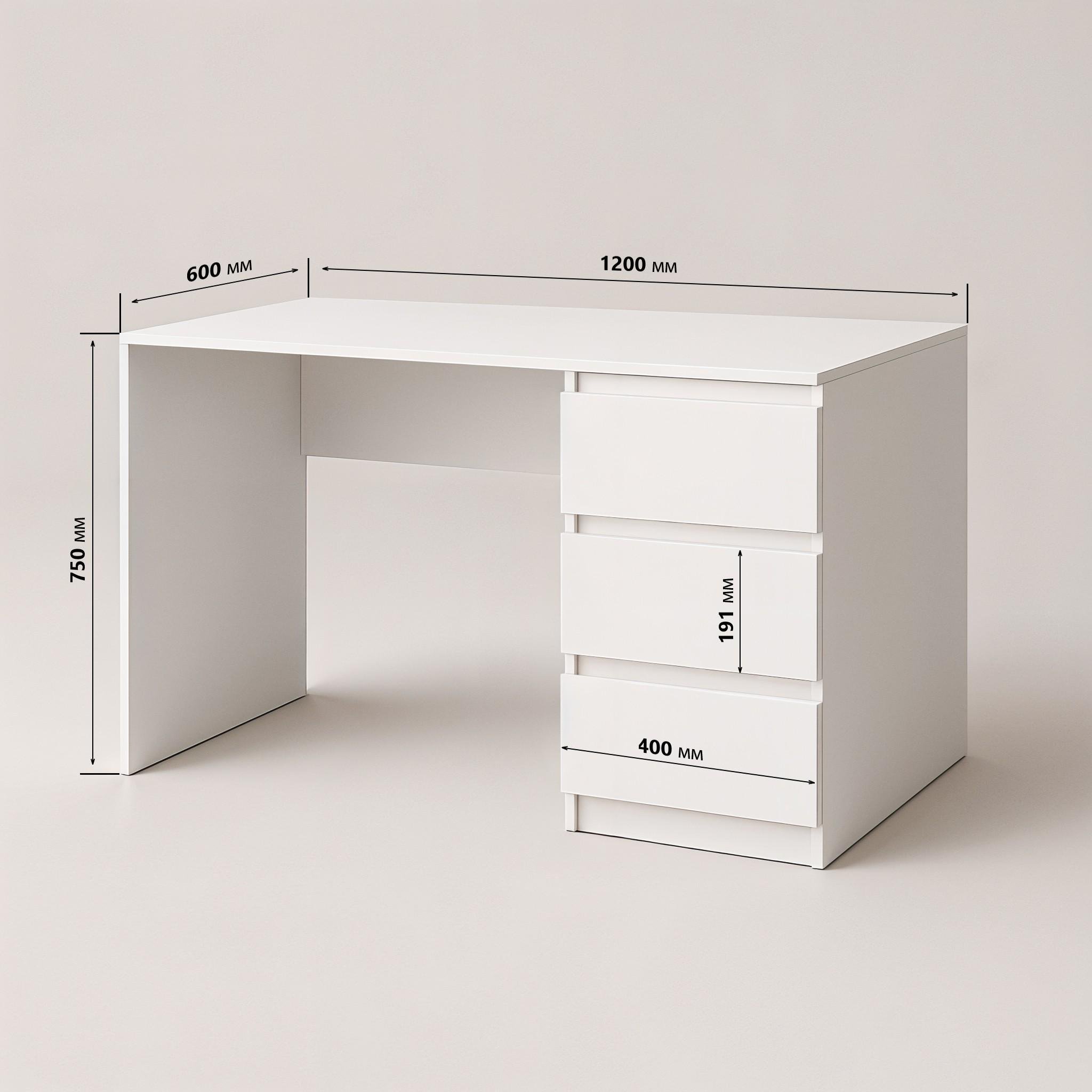 Письмовий стіл на 3 шухляди без ручок FT-224 1200x600x750 мм Білий/Бетон - фото 4