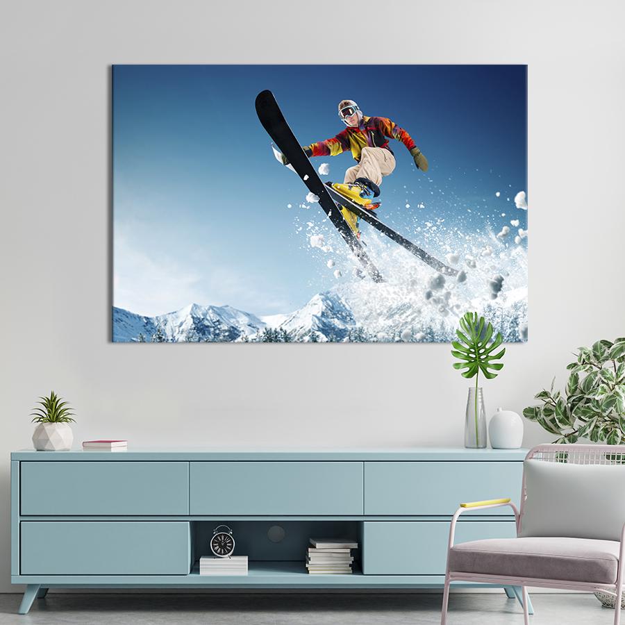 Настенный декор картина на холсте для интерьера Лыжный спорт 80x54 см (493-1)