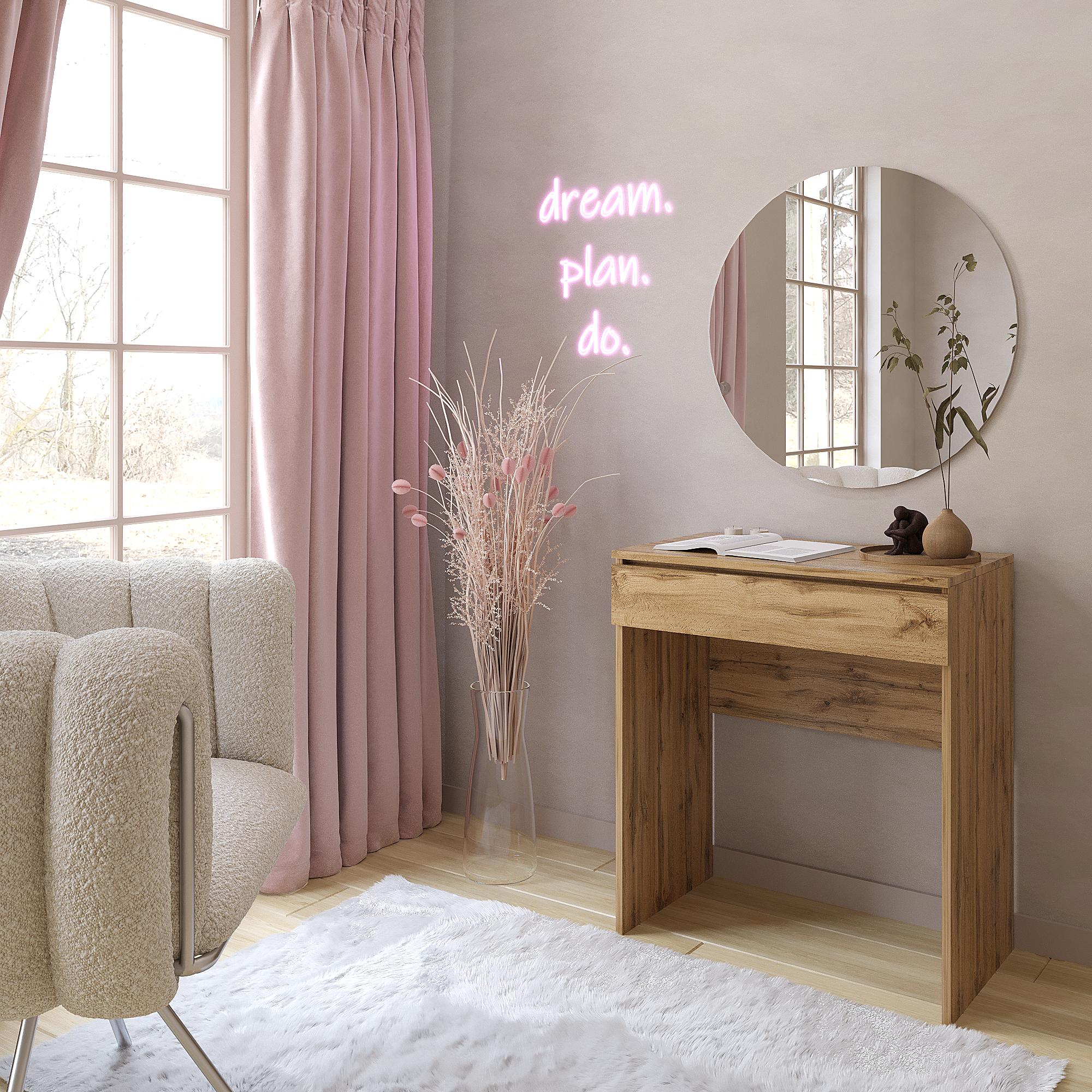 Туалетний столик з круглим дзеркалом ТЗ-софт 750x700x450 мм Дуб тахо Туалетний столик з круглим дзеркалом ТЗ-софт 750x700x450 мм Дуб тахо