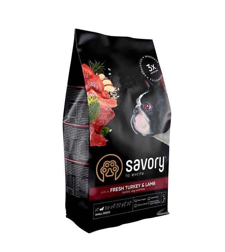 Корм сухой Savory для собак малых пород со свежим мясом индейки и ягненка 1 кг (4820232630341) - фото 1 Корм сухой Savory для собак малых пород со свежим мясом индейки и ягненка 1 кг (4820232630341) - фото 1
